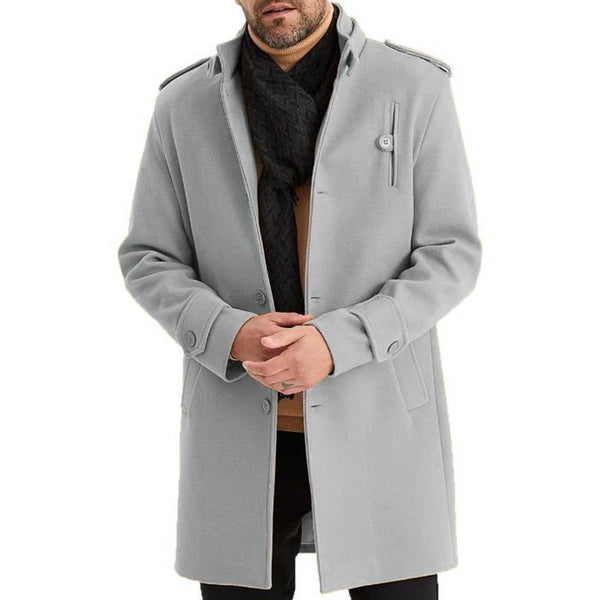 Men's Fashion Solid Color Stand Collar Single Breasted Mid-length Coat 86644266Z