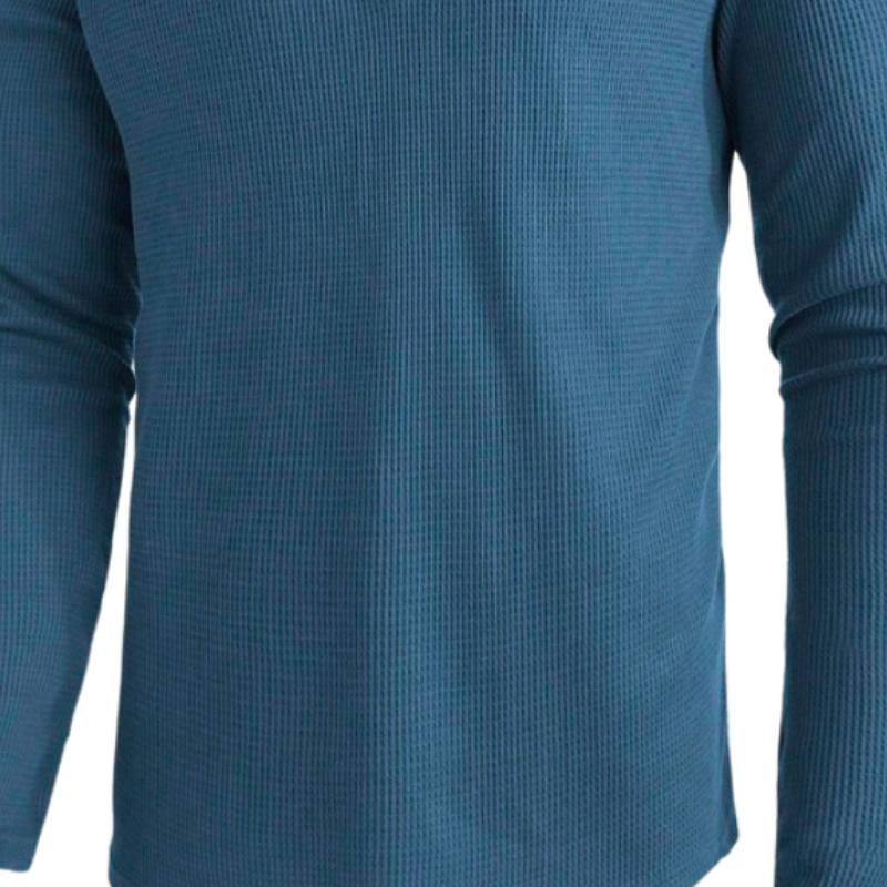 Men's Casual Henley Neck Waffle Long Sleeve T-Shirt 08628831F