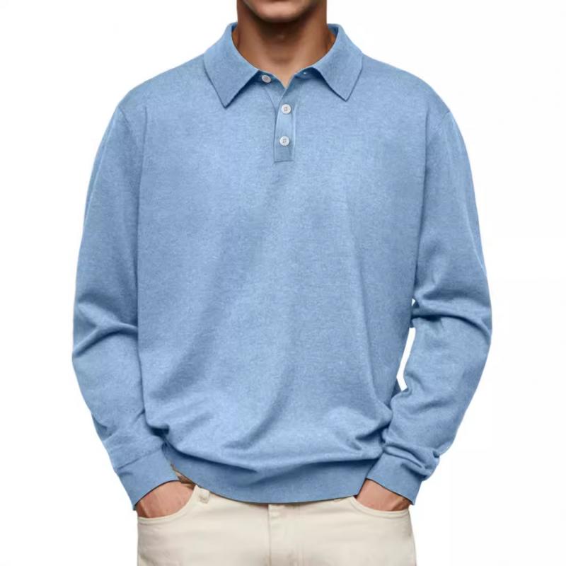 Men's Solid Color Lapel Long Sleeve Loose Casual Polo Shirt 01620047Z