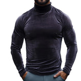 Men's Retro Casual Velvet Half Turtleneck Long Sleeve T-Shirt 64437958TO