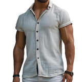 Men's Casual Solid Color Lapel Short Sleeve Shirt 09161170TO