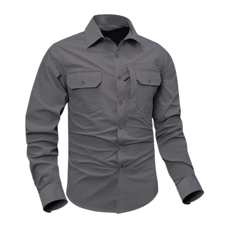Men's Solid Multi-pocket Lapel Long Sleeve Cargo Shirt 86081911Z