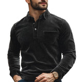 Men's Classic Casual Lapel Patch Pocket Corduroy Long Sleeve POLO Shirt 44720604K