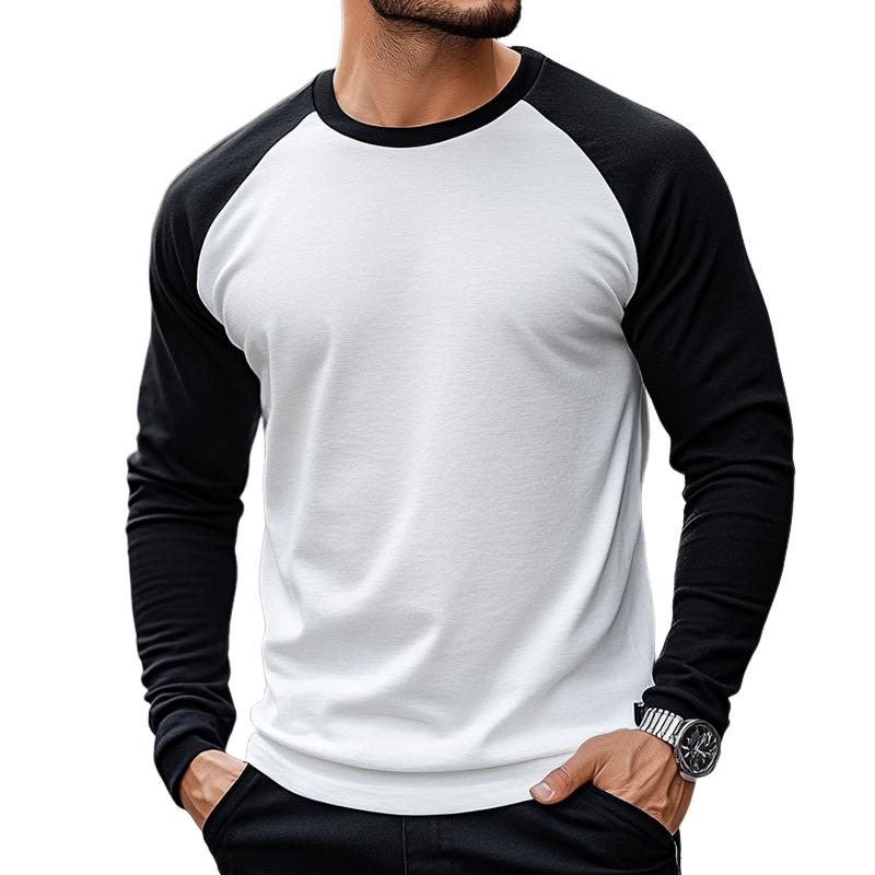 Men's Retro Casual Colorblock Round Neck Long Sleeve T-Shirt 40197819TO