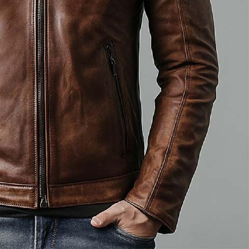 Men's Classic Vintage Slim Stand Collar Leather Jacket 39737727K