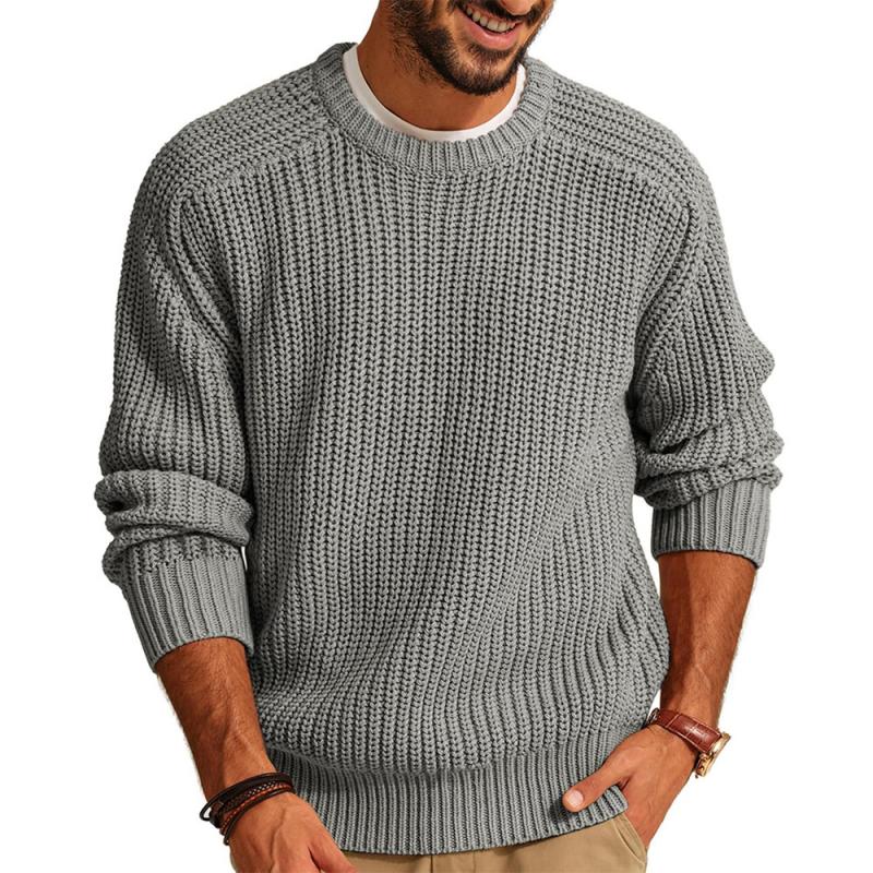 Men's Casual Solid Color Round Neck Loose Knitted Sweater 84172686M