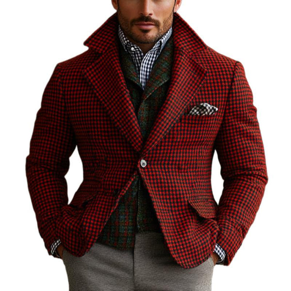 Men's Retro Business Houndstooth Lapel Single Breasted Blazer 44604167Y