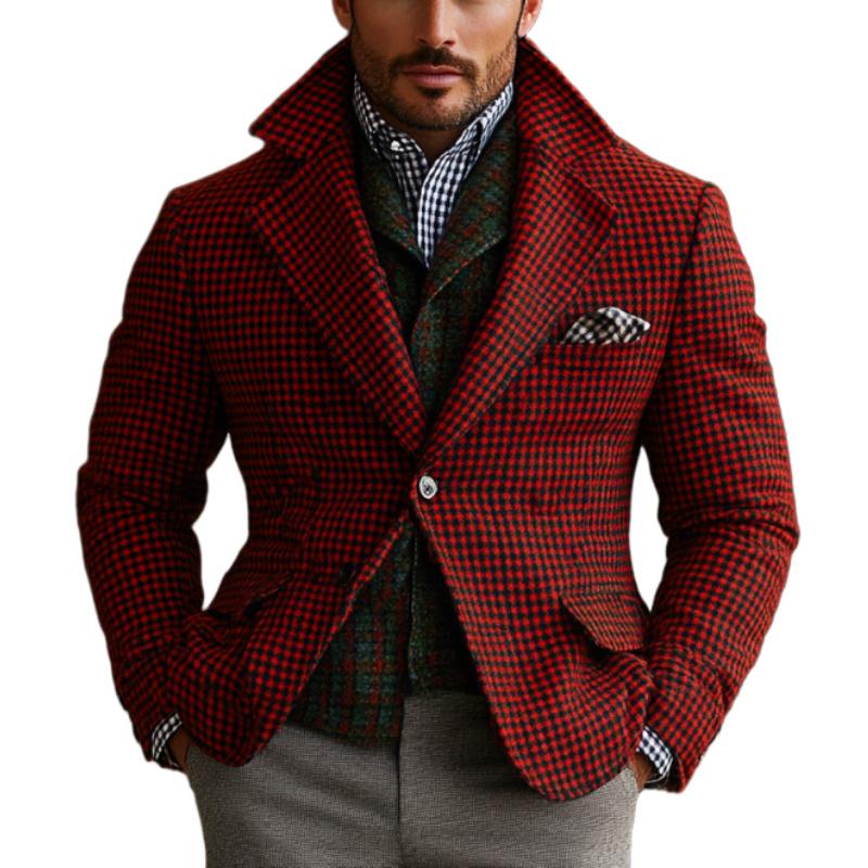 Men's Retro Business Houndstooth Lapel Single Breasted Blazer 44604167Y