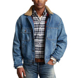 Men's Washed Denim Jacket with Paneled Jacket 86404396U