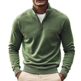 Men's Solid Zip Stand Collar Chest Pocket Long Sleeve Casual Sweatshirt 86236080Z