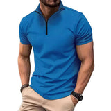 Men's Casual Solid Color Waffle Zip Short Sleeve Polo Shirt 38577154Y