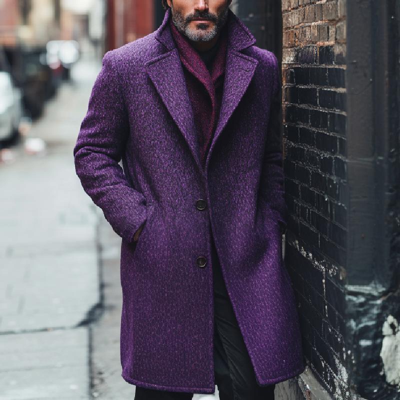 Men's Classic Lapel Mid-length Purple Wool Coat 82800828F