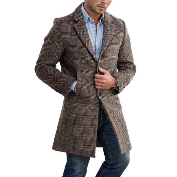 Men's Plaid Woolen Quilted Mid-Length Coat 03982232Y