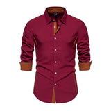 Men's Casual Contrast Patchwork Lapel Slim Long Sleeve Shirt 24807483M