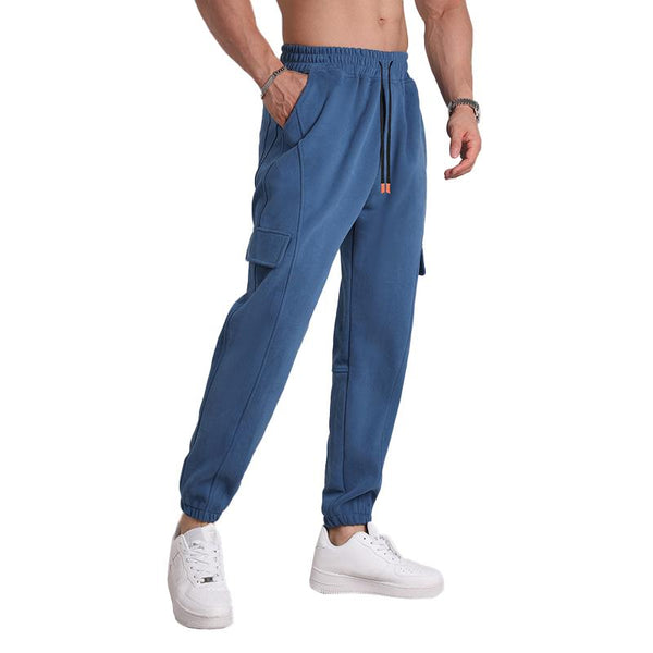 Men's Cotton Solid Stitching Elastic Waist Fitness Sports Pants 56102822Z