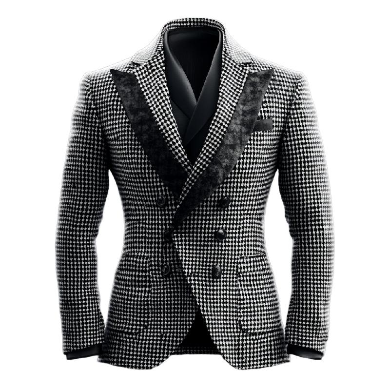 Men's Stylish Houndstooth Double-breasted Lapel Blazer 34465600F