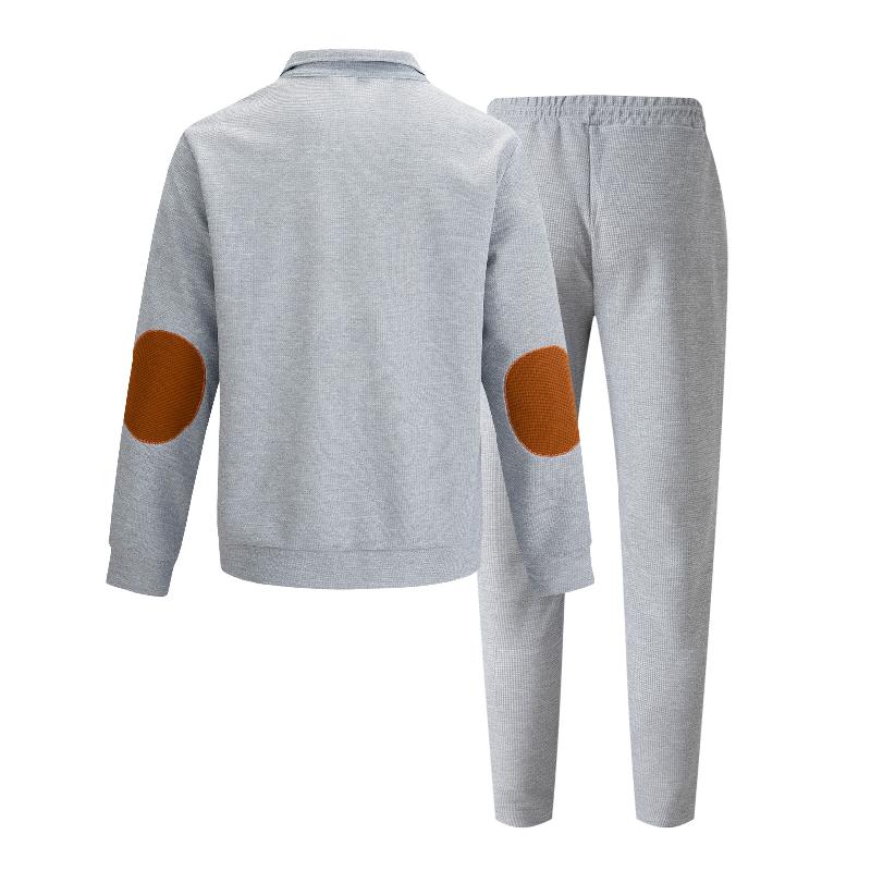 Men's Color Matching Waffle Sweatshirt And Sweatpants Set 09877397Y