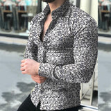 Men's Classic Casual Slim Fit Lapel Printed Long Sleeve Shirt 95077158K