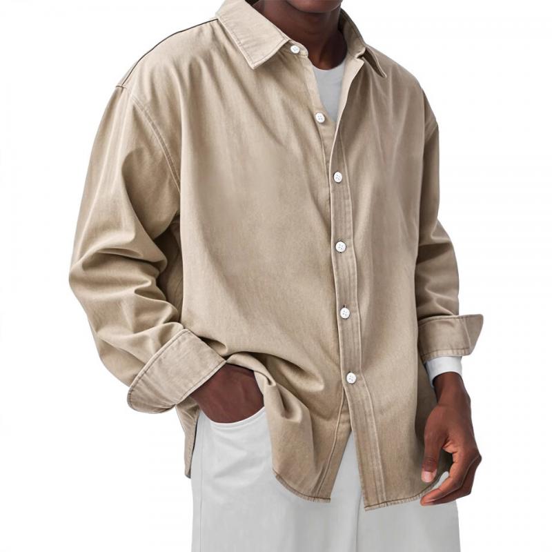 Men's Solid Color Lapel Long Sleeve Casual Shirt 20644646Z