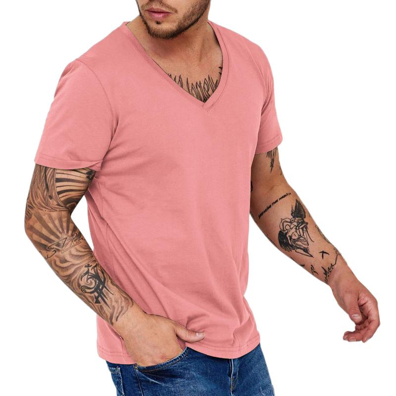 Men's Solid Color V-neck Sports Short-sleeved T-shirt 86713734X