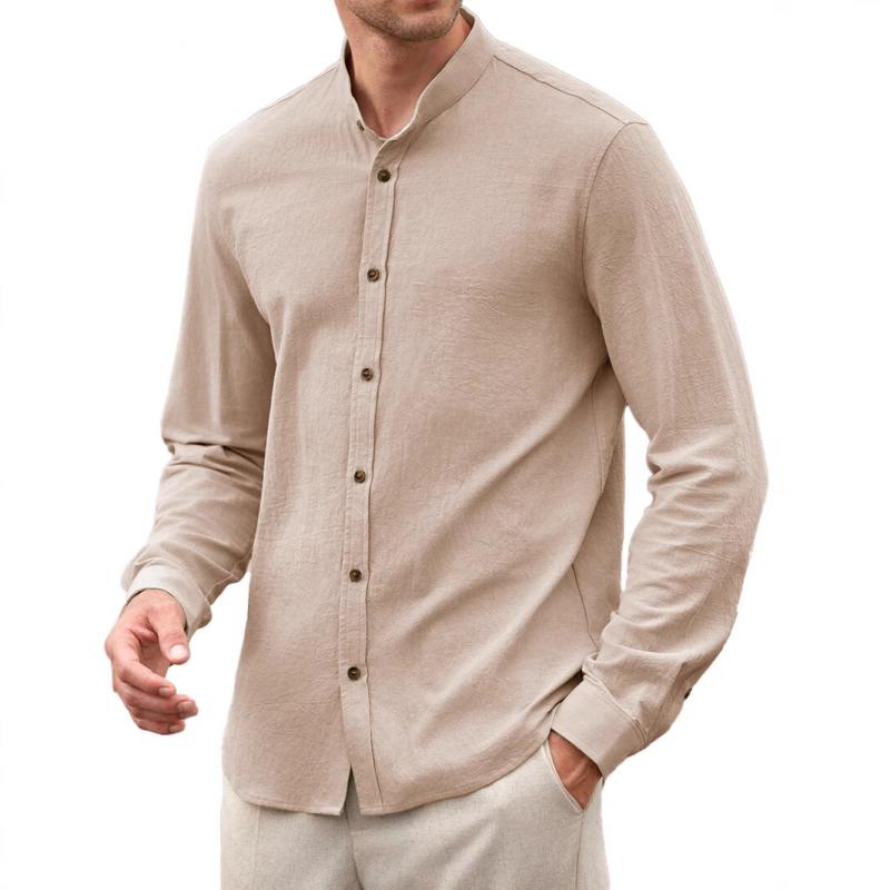 Men's Casual Solid Color Stand Collar Long Sleeve Shirt 13279136Y