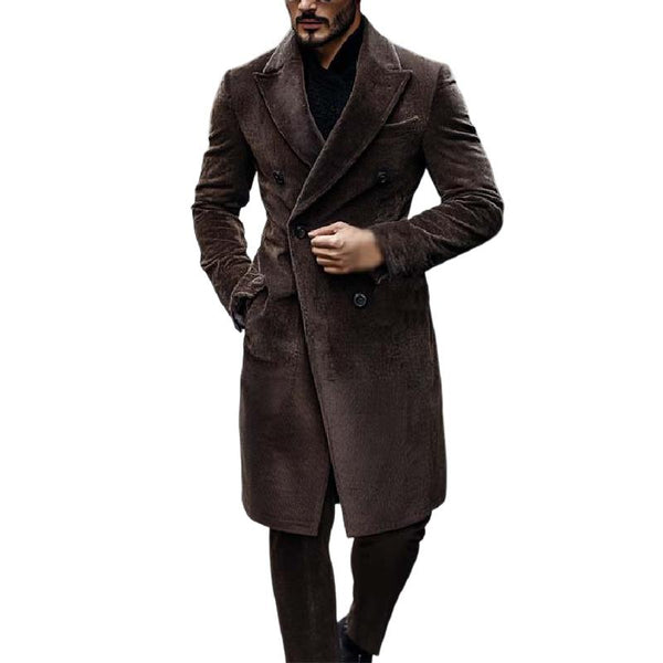 Men's Classic Vintage Double Breasted Knee-Length Corduroy Coat 70778854K