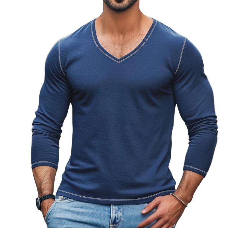 Men's Casual V Neck Slim Fit Long Sleeve T-Shirt 92376587Y