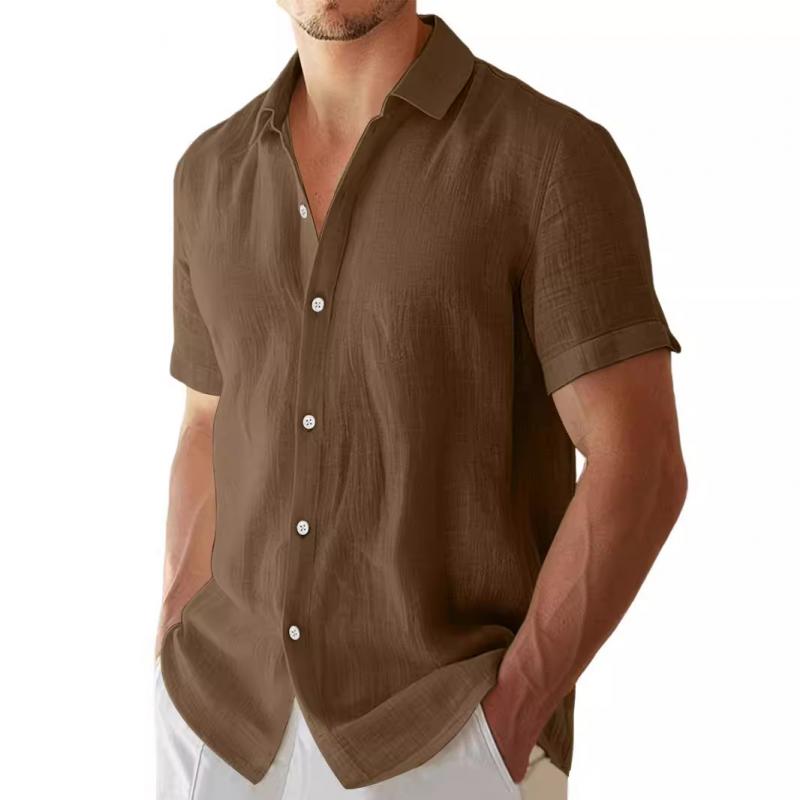 Men's Casual Solid Color Lapel Short Sleeve Shirt 59504162Y