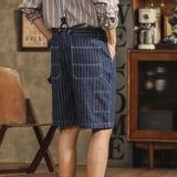 Men's Striped Straight Denim Shorts Overalls 89671124Y