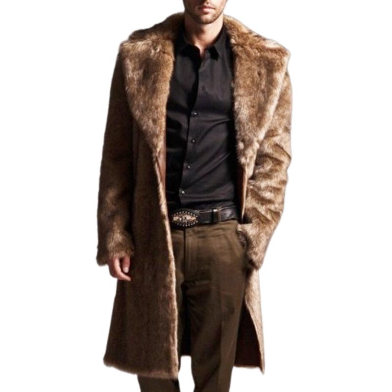 Men's Classic Mid-length Faux Fur Coat with Tailored Collar 85200821F