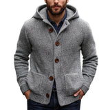 Men's Light Grey Hooded Warm Button Knit Cardigan 02412777U