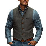 Men's Vintage Stand Collar Houndstooth Single Breasted Slim Vest 47336610M