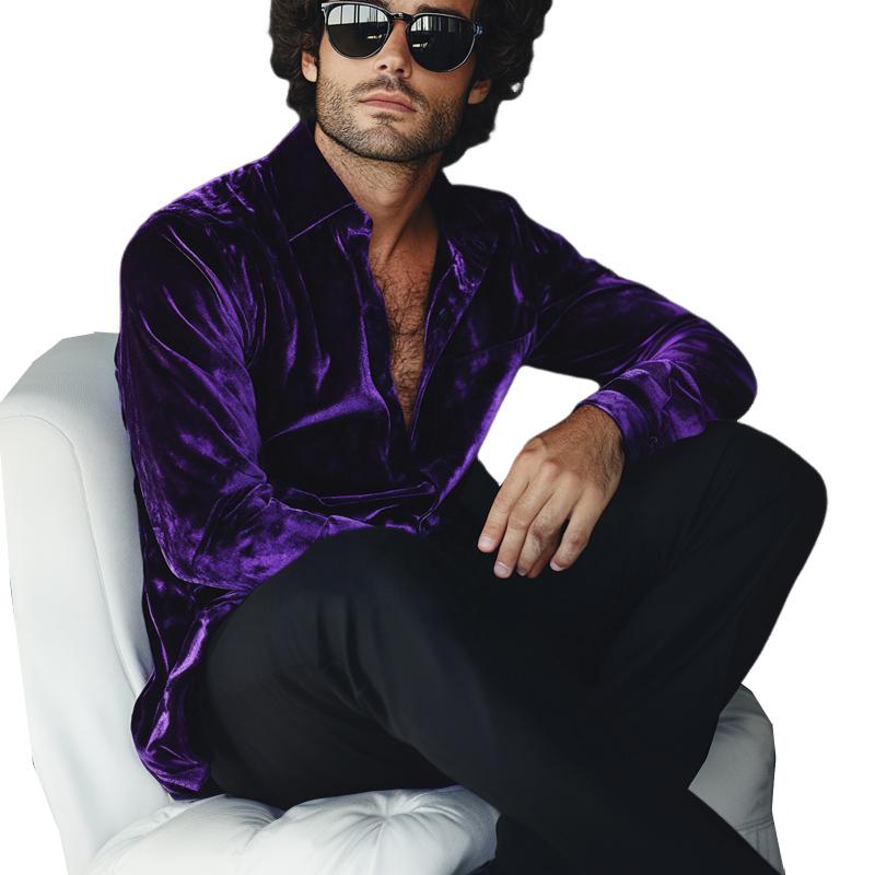 Men's Purple Velvet Long Sleeve Shirt 33363703U