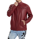 Men's Casual Stand Collar Zippered Leather Motorcycle Jacket 55708444M