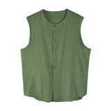 Men's Solid Color Cotton And Linen Round Neck Sleeveless Tank Top 03229675Z
