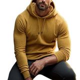 Men's Retro Casual Solid Color Striped Hooded Long Sleeve T-Shirt 27941415TO