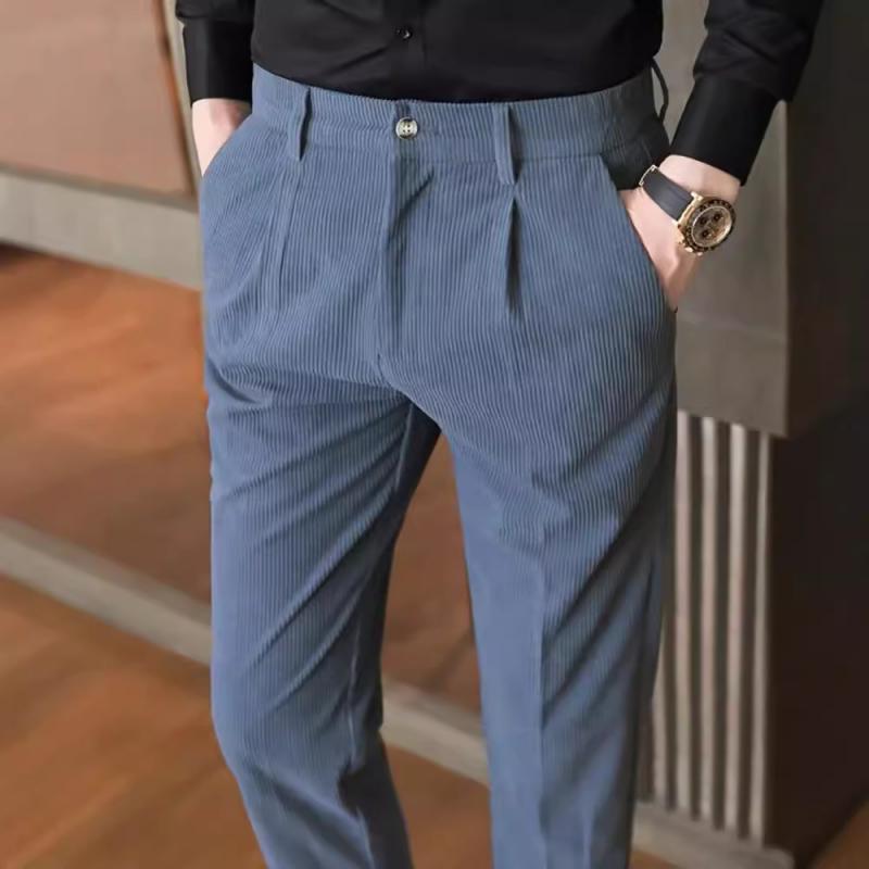 Men's Casual Business Solid Color Corduroy Straight Suit Pants 16316009Y