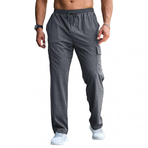 Men's Solid Color Elastic Waist Multi-pocket Sports Pants 94373351Z