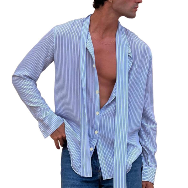 Men's Vintage Striped Streamer Long Sleeve Shirt 90856123Y