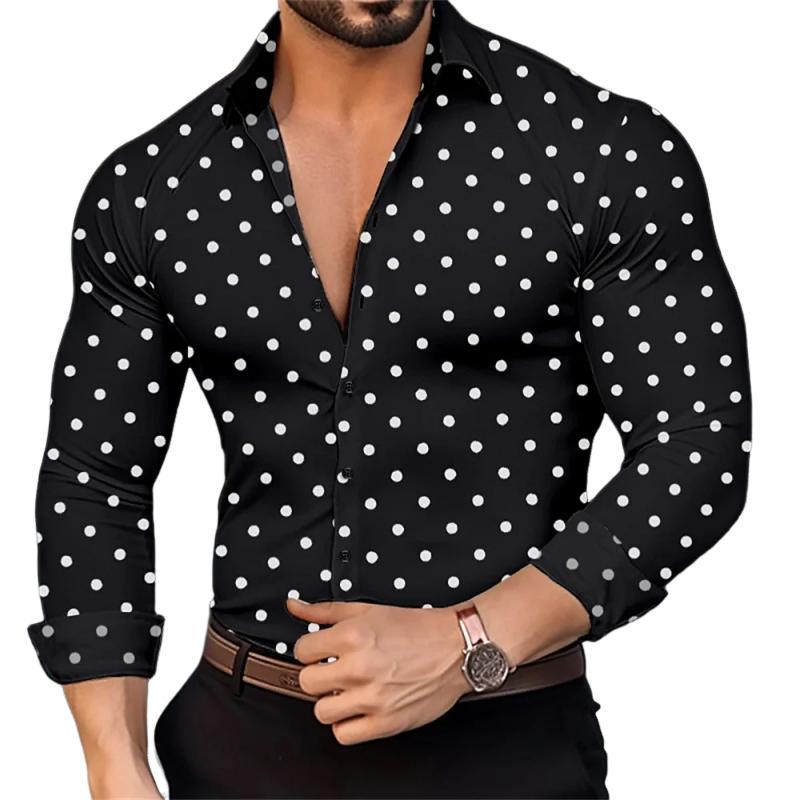 Men's Polka Dot Lapel Long Sleeve Shirt 62160688Z