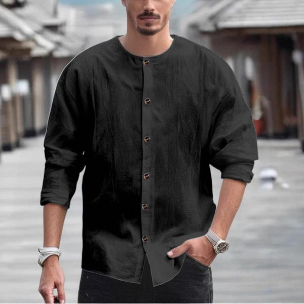 Men's Casual Solid Color Single-Breasted Long-Sleeved Shirt 03997984Y