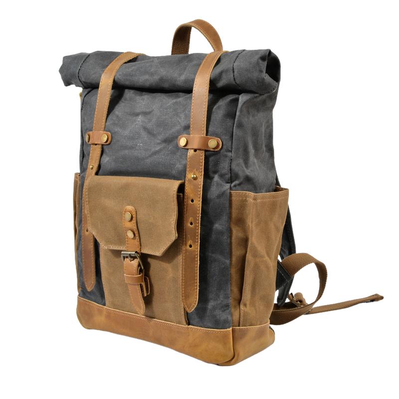 Men's Vintage Contrast Waterproof Canvas Multi-Pocket Backpack 05291124Y