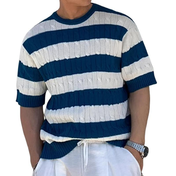 Men's Knit Striped Round Neck Short Sleeve T-shirt 19519329Z