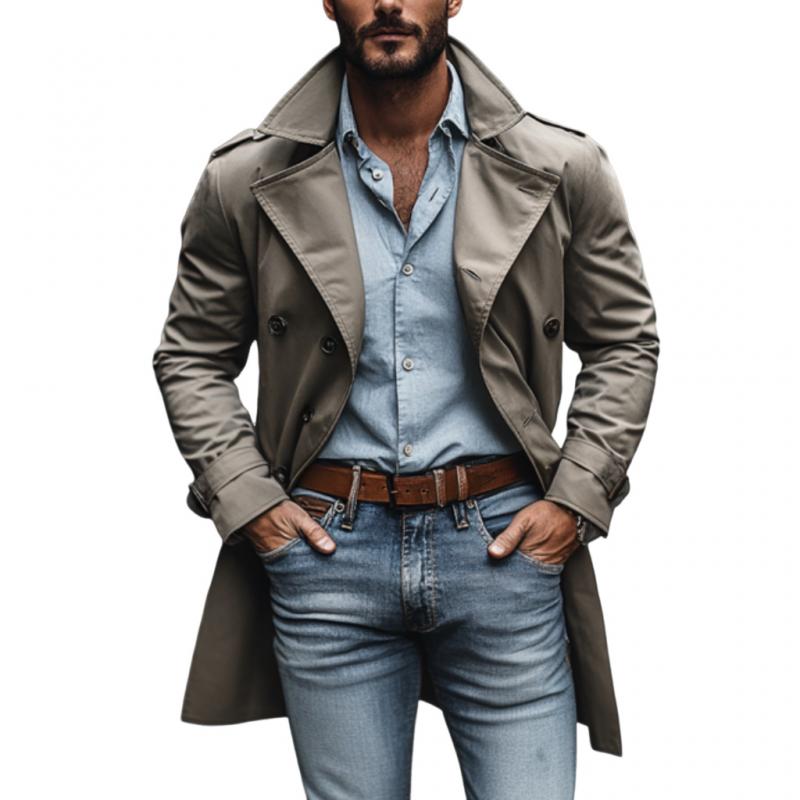 Men's Casual Cotton Lapel Double-breasted Short Trench Coat 16920540M