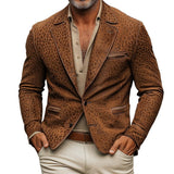 Men's Vintage Leopard Suede Notch Lapel Multi-pocket Single Breasted Blazer 28974346Z