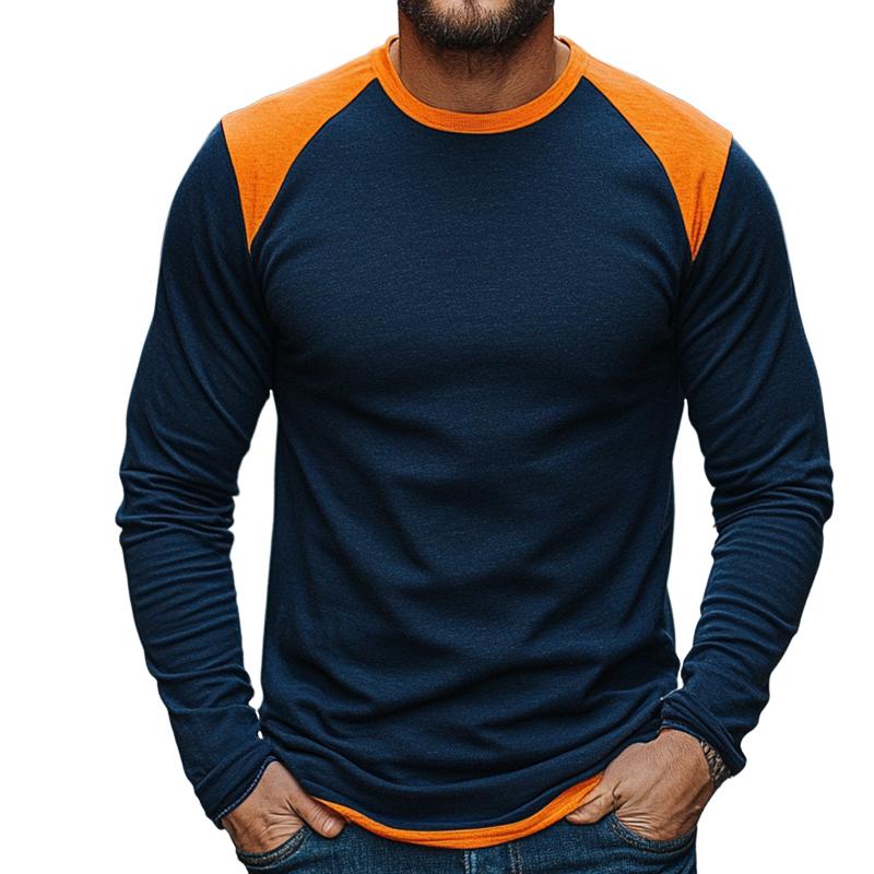 Men's Retro Casual Colorblock Round Neck Long Sleeve T-Shirt 05591873TO