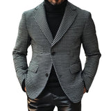 Men's Vintage Houndstooth Notch Lapel Single Breasted Slim Fit Blazer 33001051M