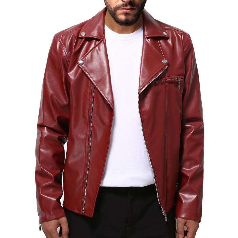 Men's Vintage Lapel Zipper Motorcycle Leather Jacket 53310719M