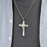 Vintage Casual Thorn Wreath Cross Necklace 26077700TO