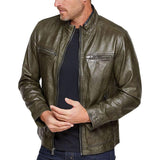 Men's Vintage Army Green Leather Jacket 07697462U